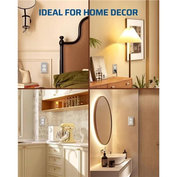 4-Pack Duplex Wall Plate, Metal Wall Outlet Cover for Receptacle, Light Switch - Picture 4 of 8